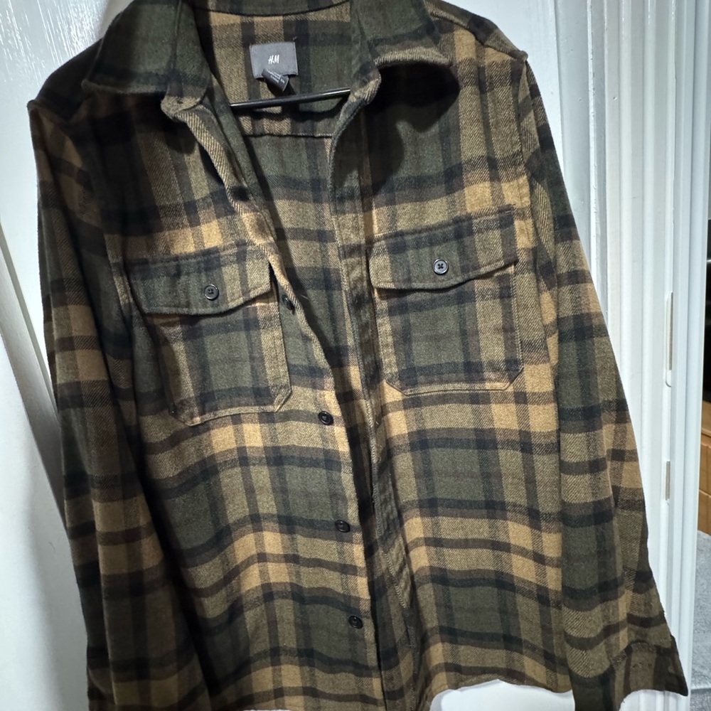 H&M Plaid Flannel Shirt - Green and Tan